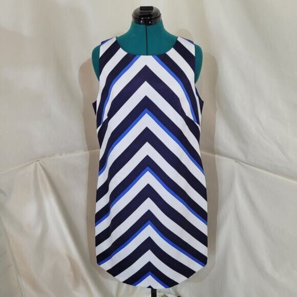 Vince Camuto Blue and Black Chevron Striped Dress - Size 14 - Picture 2 of 9